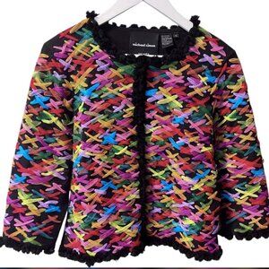 Michael Simon Vintage Ribbon Festive Holiday Cardigan Sweater Women's size S